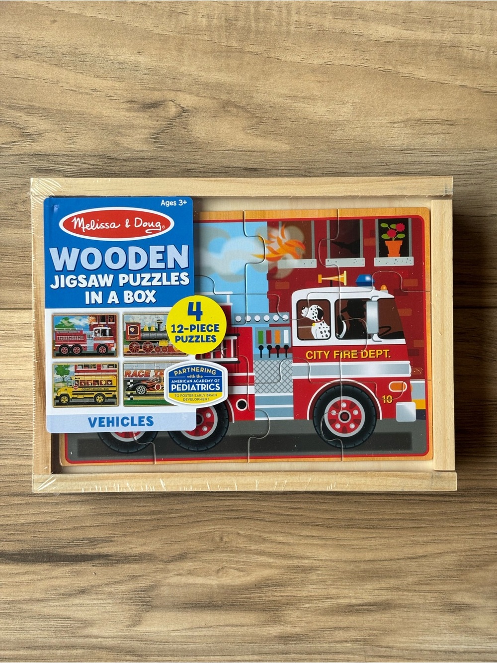 Melissa & Doug NEW Sealed 4x12pcs Vehicle Wooden Jigsaw Puzzle Set